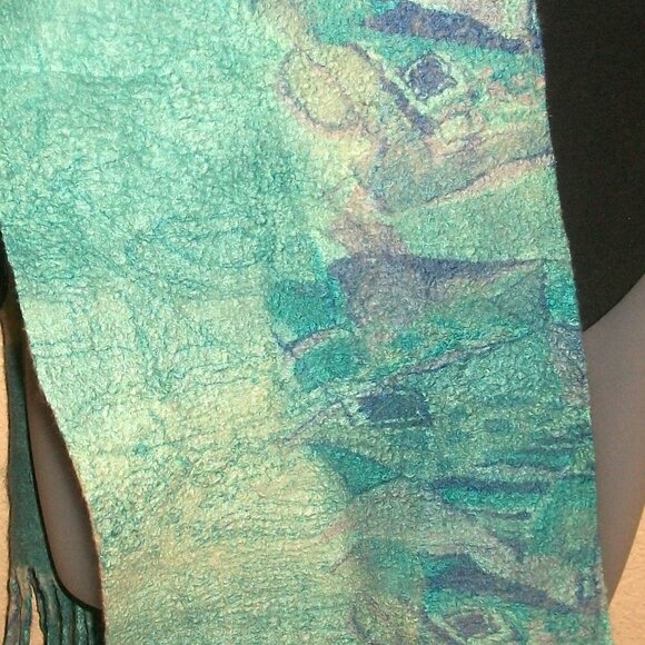 Vintage 1 of a Kind Handmade Hand-dyed Reversible Felted-Wool Scarf 66" X 18" - Picture 8 of 11